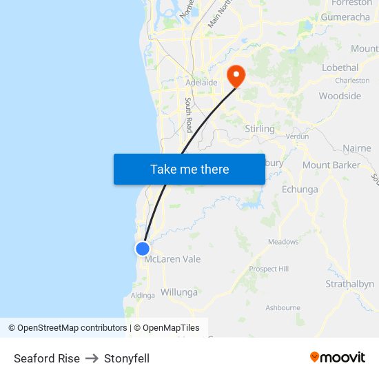 Seaford Rise to Stonyfell map