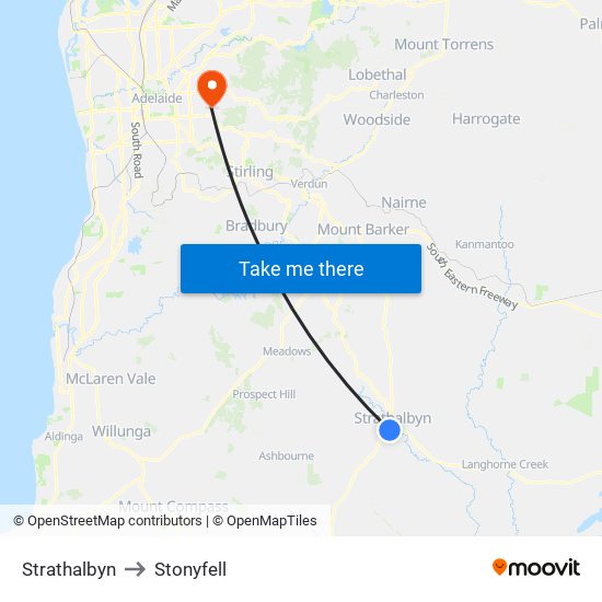 Strathalbyn to Stonyfell map