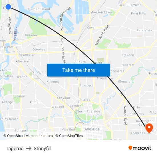 Taperoo to Stonyfell map