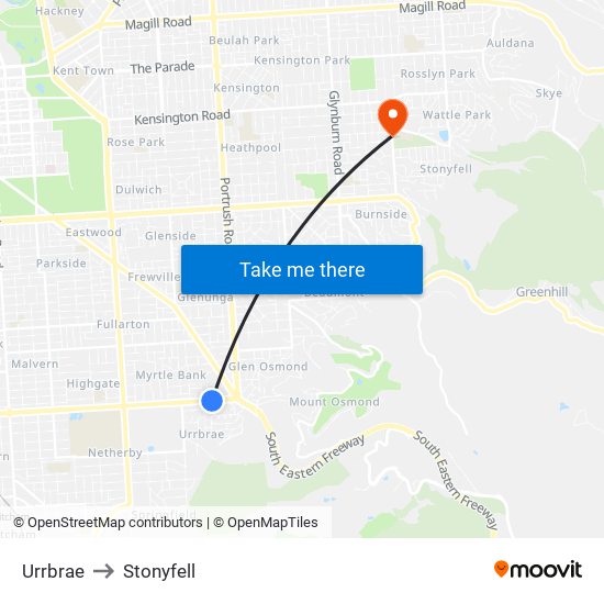 Urrbrae to Stonyfell map