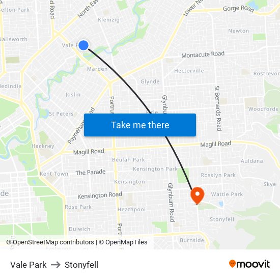 Vale Park to Stonyfell map