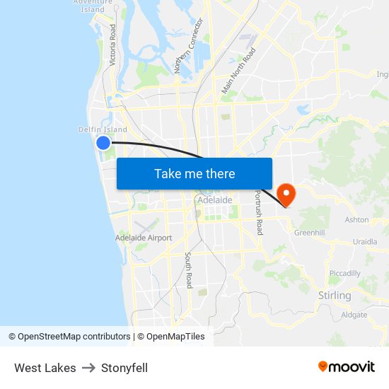 West Lakes to Stonyfell map