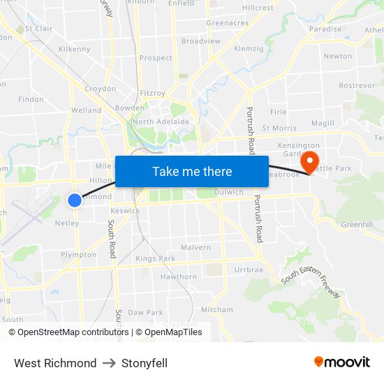 West Richmond to Stonyfell map