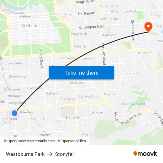 Westbourne Park to Stonyfell map