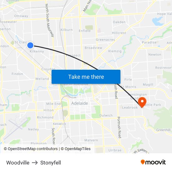 Woodville to Stonyfell map