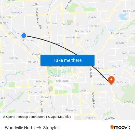 Woodville North to Stonyfell map