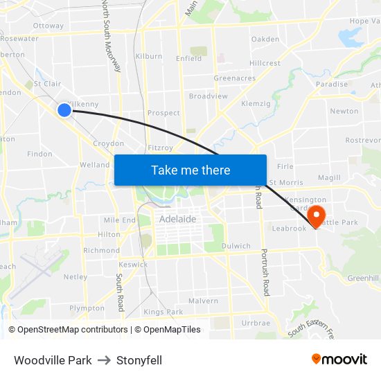 Woodville Park to Stonyfell map