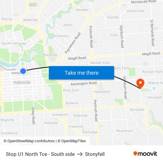 Stop U1 North Tce - South side to Stonyfell map