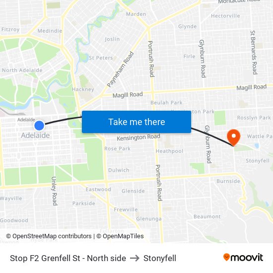 Stop F2 Grenfell St - North side to Stonyfell map