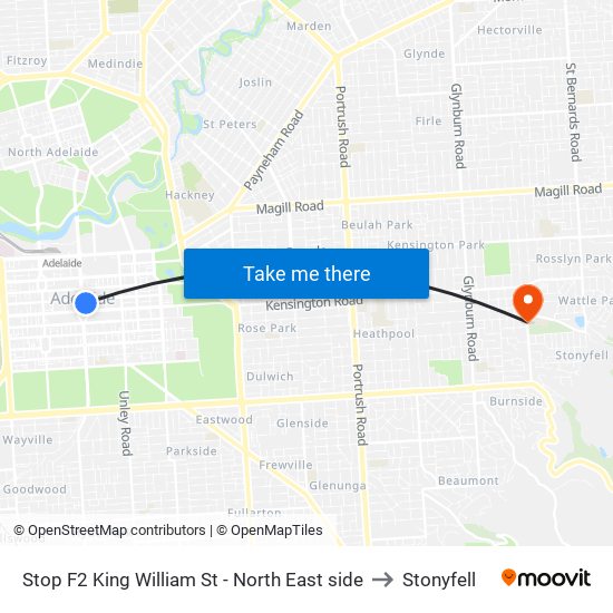 Stop F2 King William St - North East side to Stonyfell map