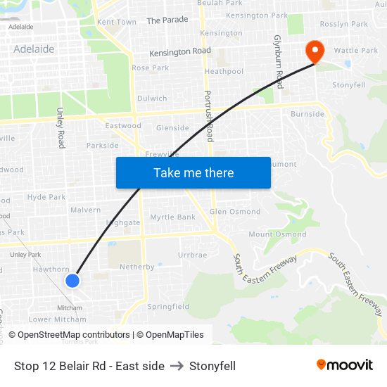 Stop 12 Belair Rd - East side to Stonyfell map