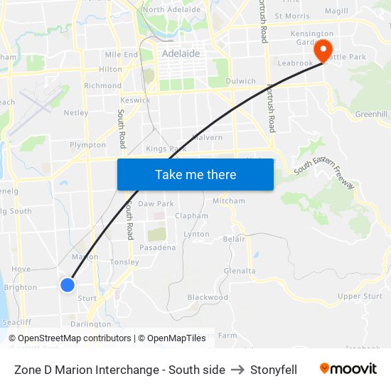 Zone D Marion Interchange - South side to Stonyfell map