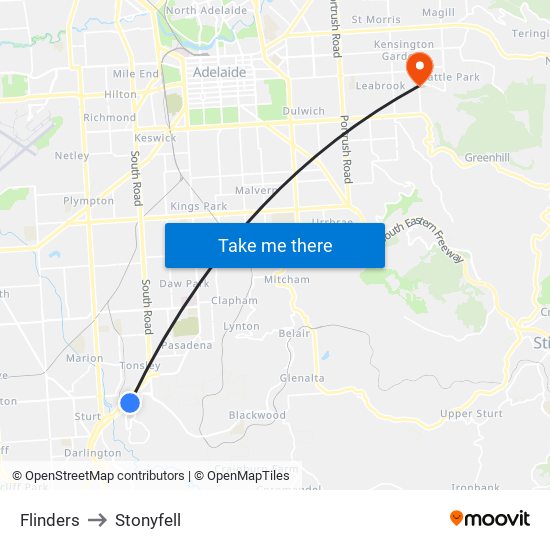 Flinders to Stonyfell map