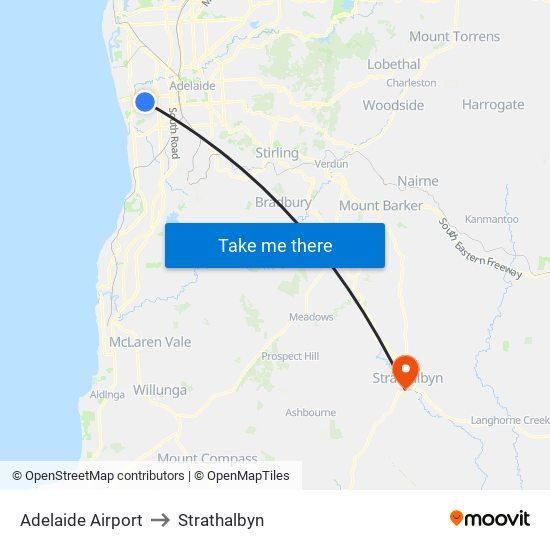 Adelaide Airport to Strathalbyn map