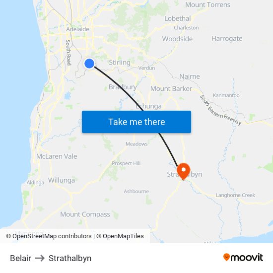 Belair to Strathalbyn map