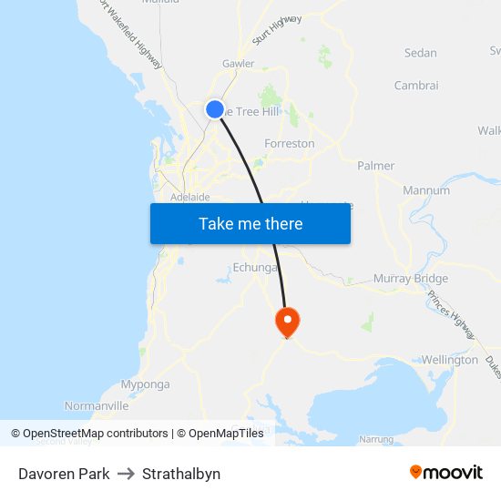 Davoren Park to Strathalbyn map