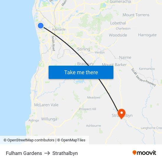 Fulham Gardens to Strathalbyn map