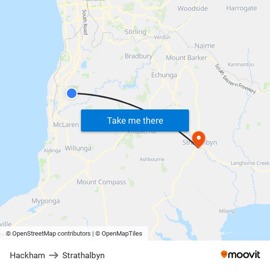 Hackham to Strathalbyn map