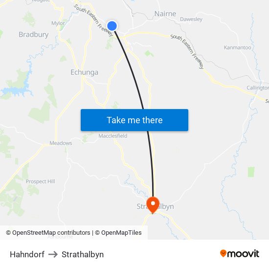 Hahndorf to Strathalbyn map