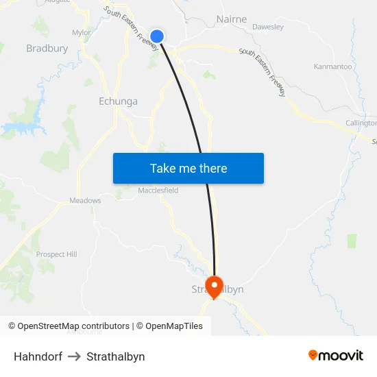 Hahndorf to Strathalbyn map