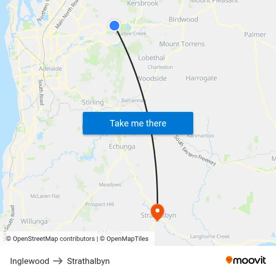 Inglewood to Strathalbyn map