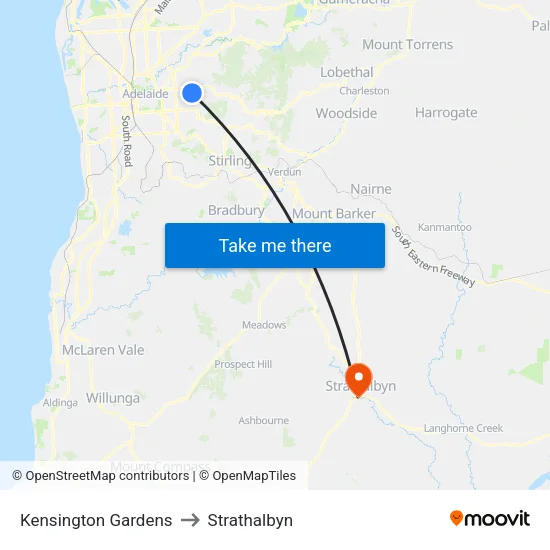 Kensington Gardens to Strathalbyn map