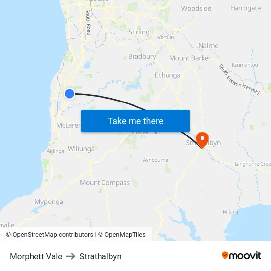 Morphett Vale to Strathalbyn map