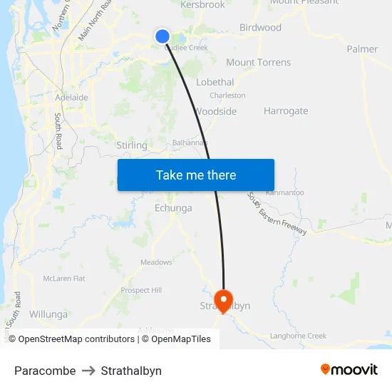 Paracombe to Strathalbyn map