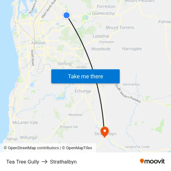 Tea Tree Gully to Strathalbyn map
