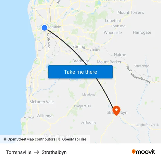 Torrensville to Strathalbyn map