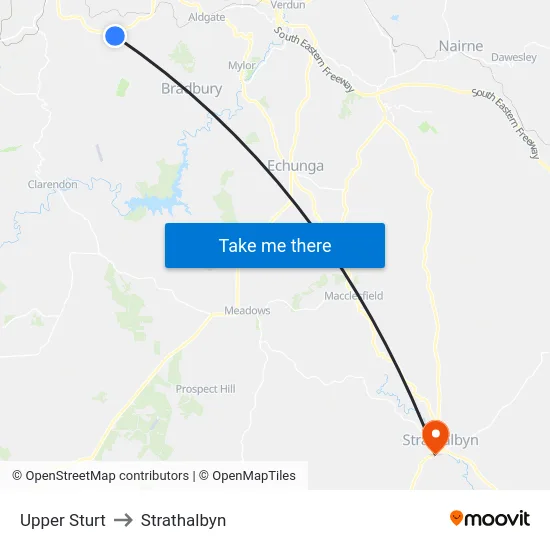 Upper Sturt to Strathalbyn map