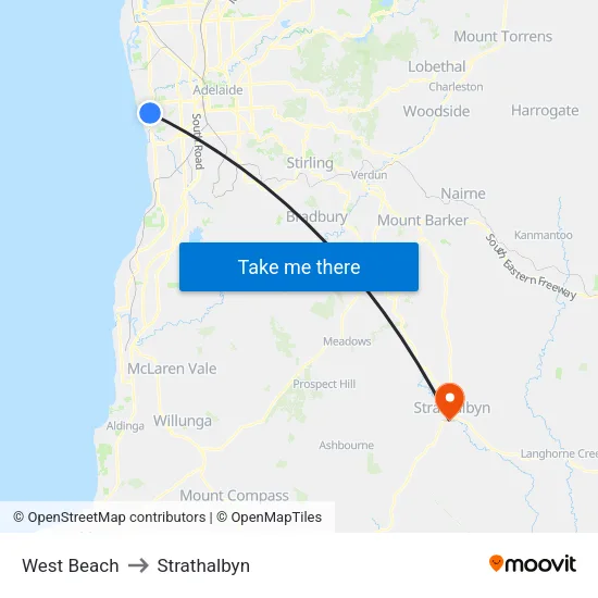 West Beach to Strathalbyn map
