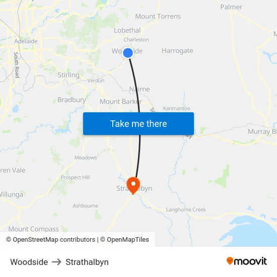 Woodside to Strathalbyn map