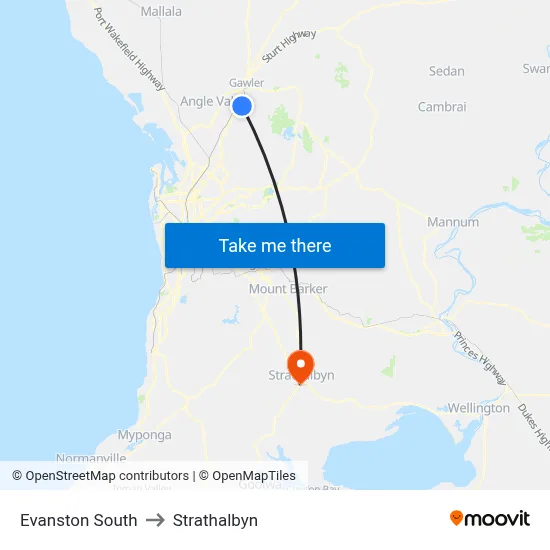 Evanston South to Strathalbyn map