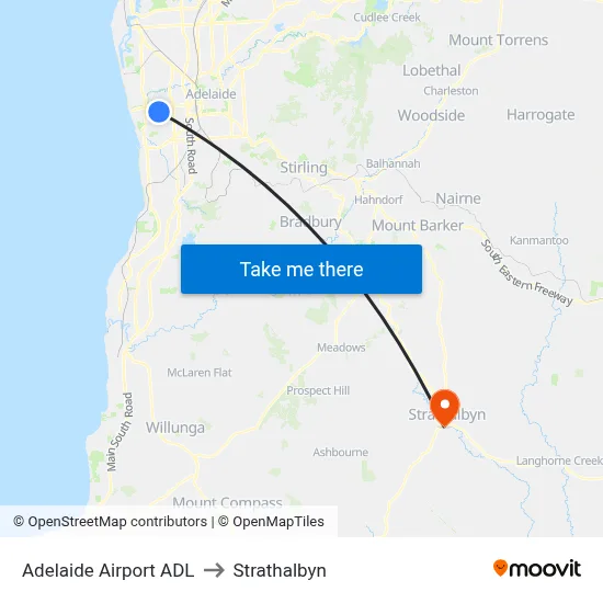 Adelaide Airport ADL to Strathalbyn map