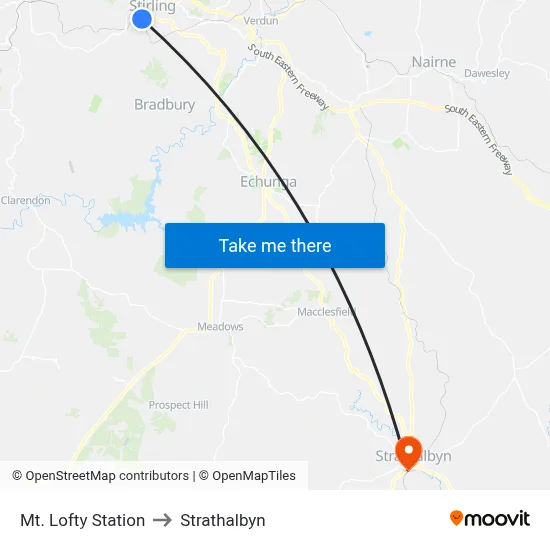 Mt. Lofty Station to Strathalbyn map