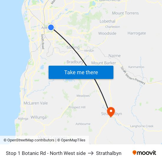 Stop 1 Botanic Rd - North West side to Strathalbyn map