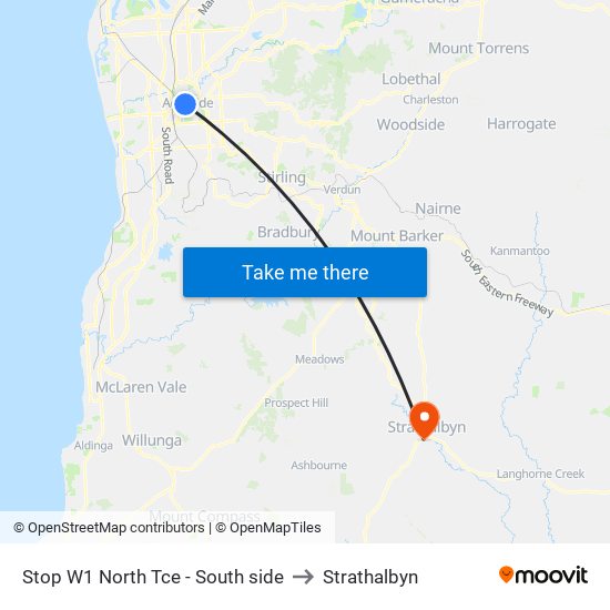 Stop W1 North Tce - South side to Strathalbyn map