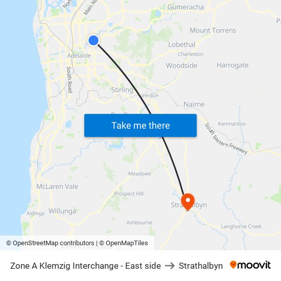 Zone A Klemzig Interchange - East side to Strathalbyn map