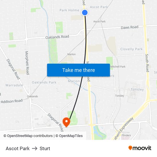 Ascot Park to Sturt map