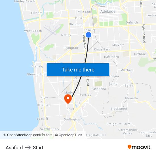 Ashford to Sturt map