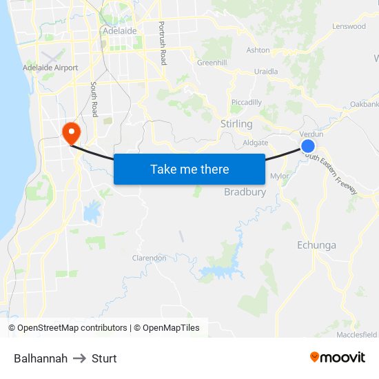 Balhannah to Sturt map