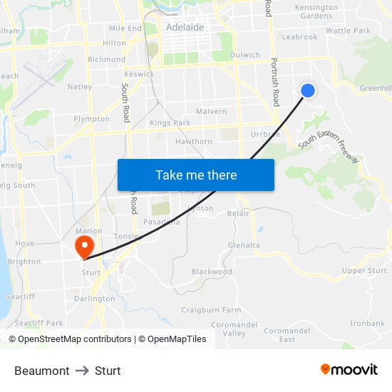 Beaumont to Sturt map