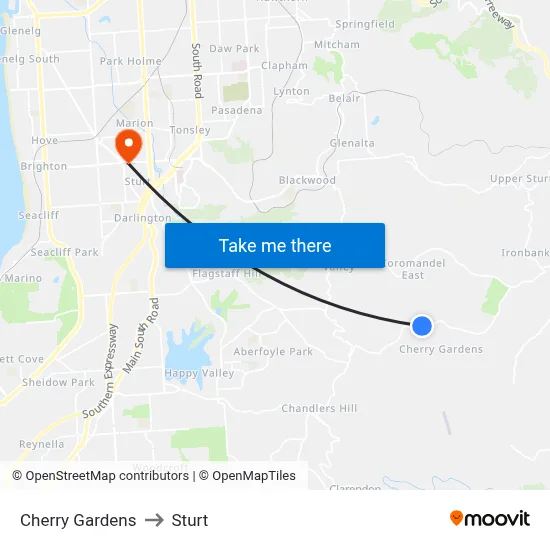 Cherry Gardens to Sturt map
