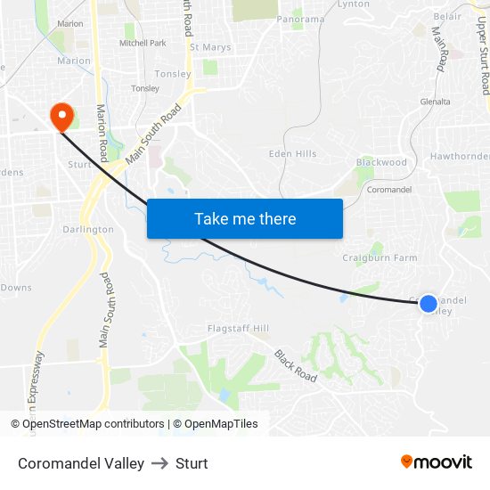 Coromandel Valley to Sturt map