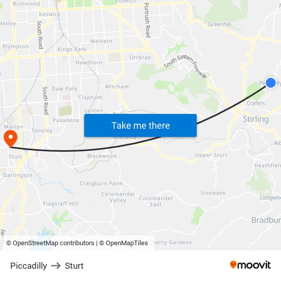 Piccadilly to Sturt map