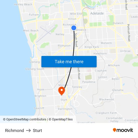 Richmond to Sturt map