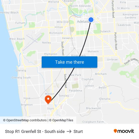 Stop R1 Grenfell St - South side to Sturt map