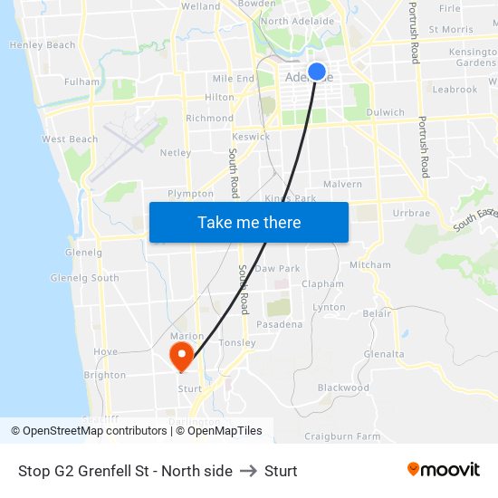 Stop G2 Grenfell St - North side to Sturt map