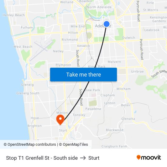 Stop T1 Grenfell St - South side to Sturt map